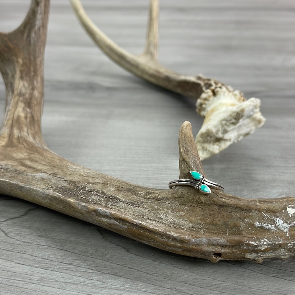 Silver Turquoise Leaf Ring
